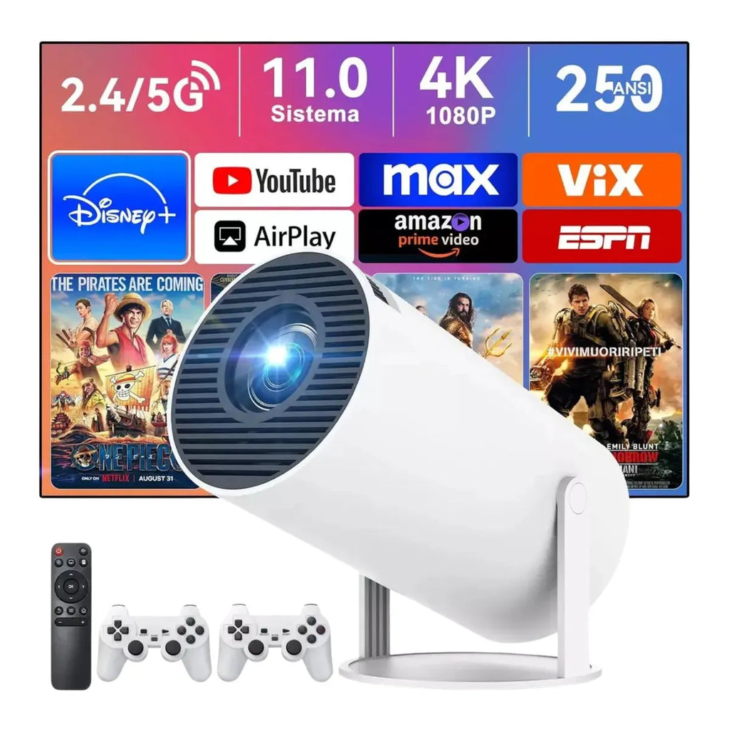 Proyector Gamer Inteligente Tomate Android 180° 4K WiFi 2 Mandos 20000+ Juegos s2257
