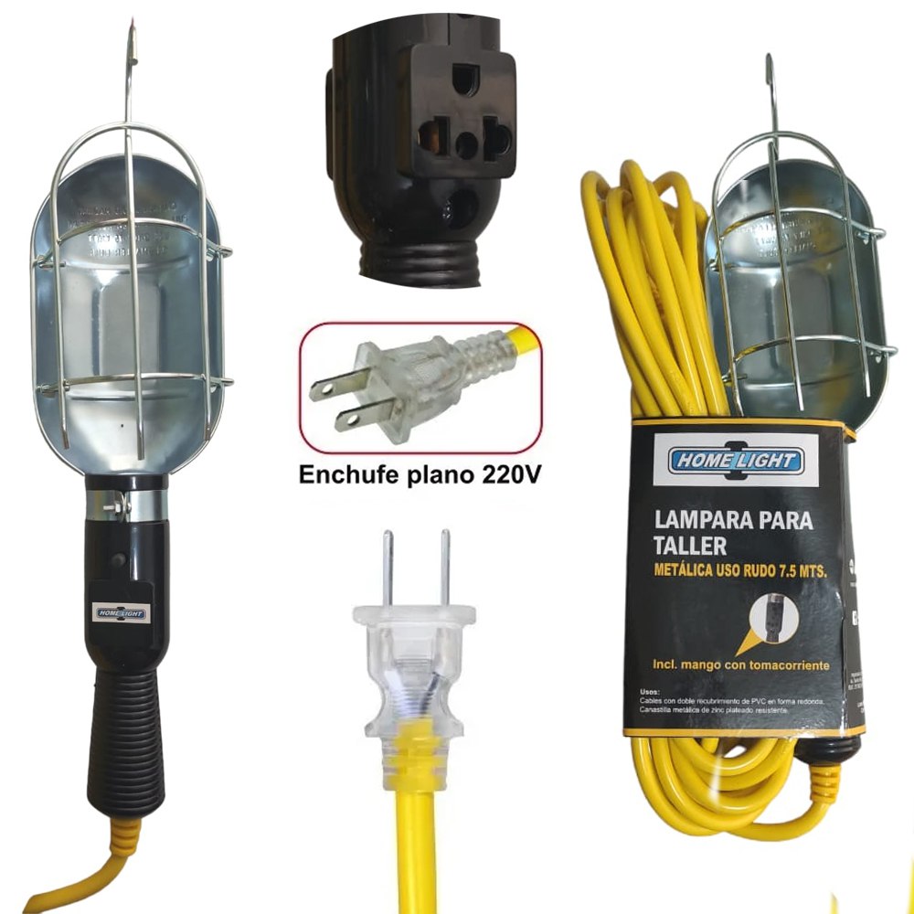 Luz de trabajo con protector de metal y tomacorriente 7.5 Metros S1447