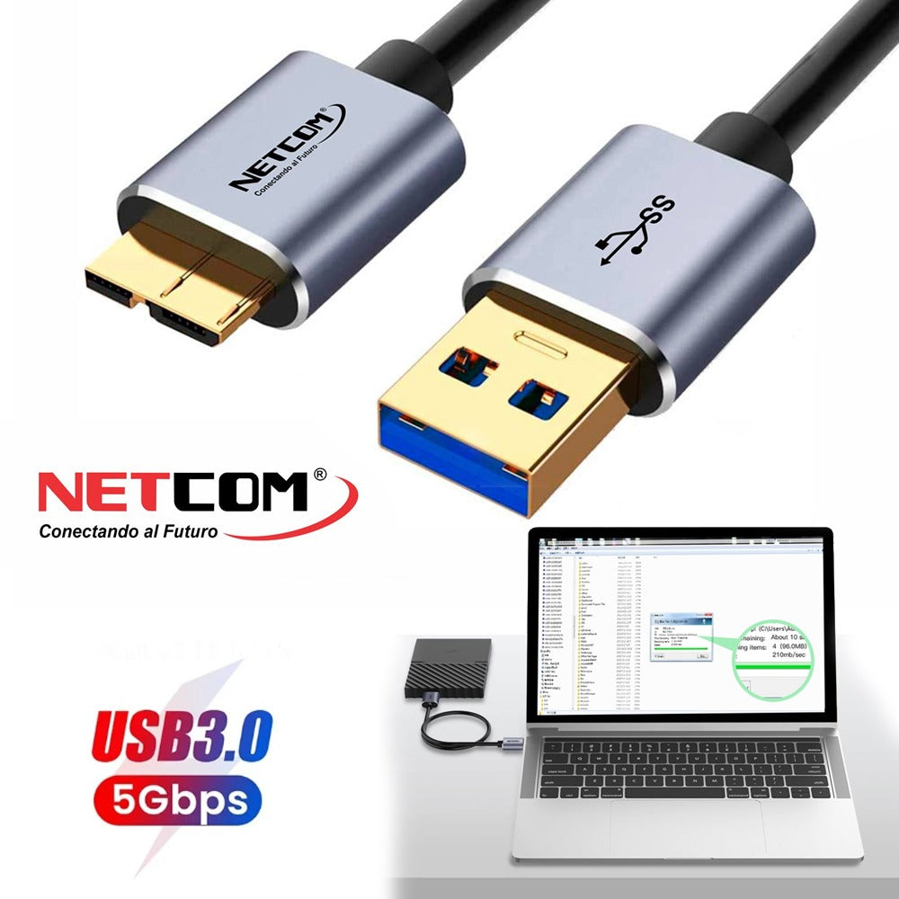 Cable USB 3.0 a Micro B NETCOM 30cm para Disco Duro Externo S2035