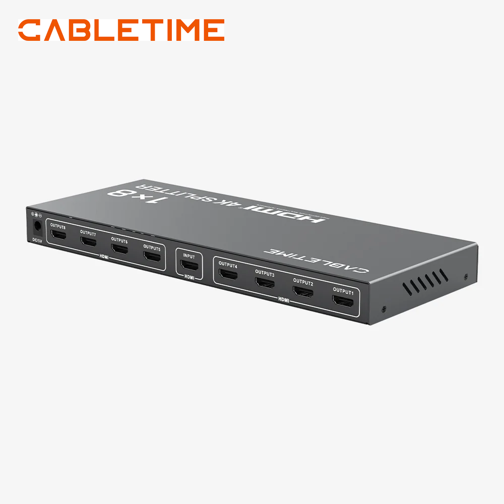 Splitter HDMI 1 en 8 CABLETIME 4K 30Hz Multiplicador 8 Pantallas HDR Chasis Metálico DC 5V s2285