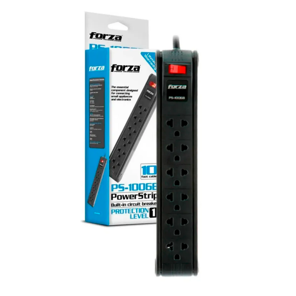 Extensión de 6 Tomas Universales FORZA PS-1006B Cable de 3 Metros Regleta S2065