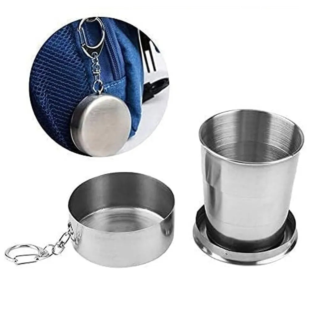 Vaso Plegable de Acero Inoxidable 8cm con Llavero Reutilizable 140ml S1801