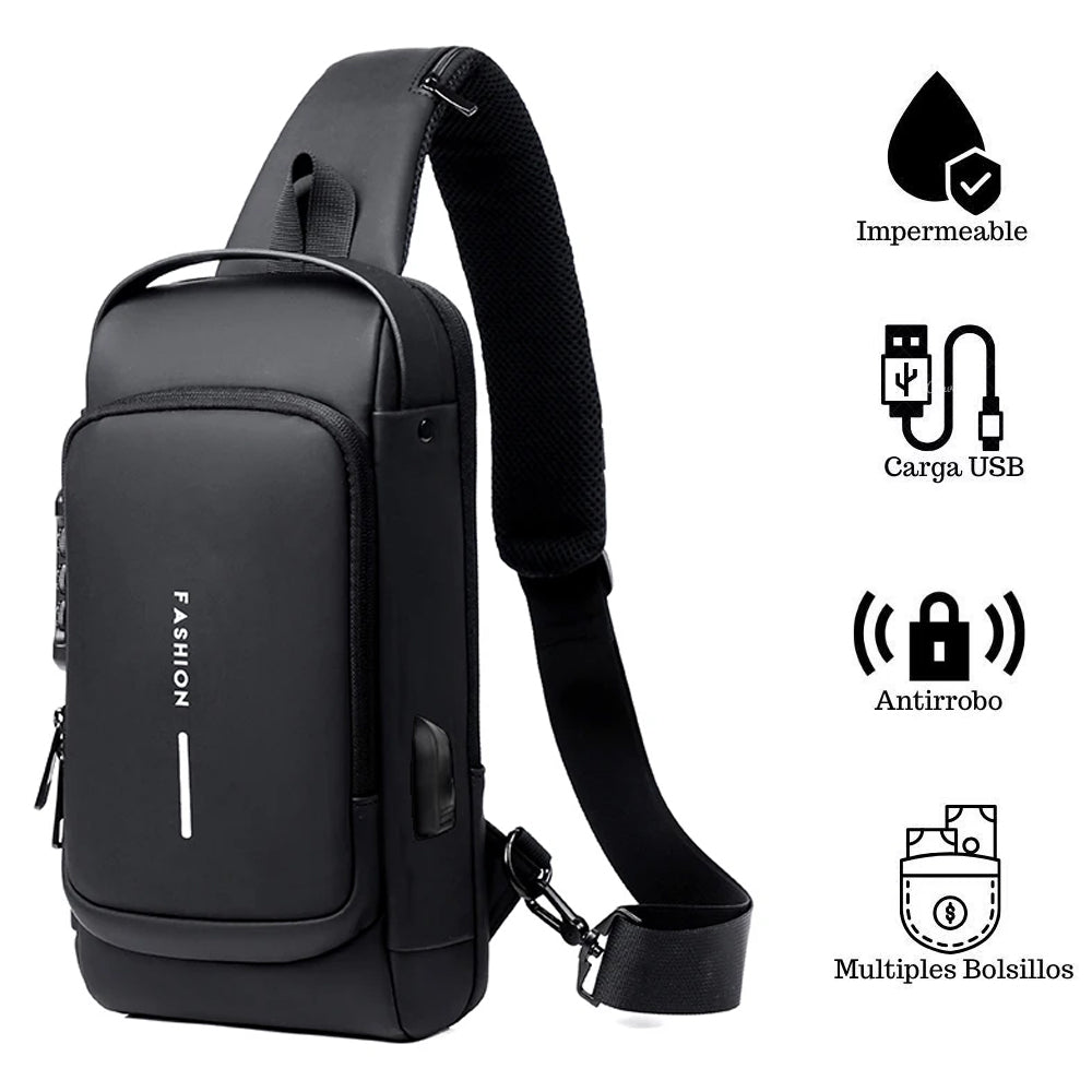 Morral Antirrobo con Clave Bolso de Hombro Multi Bolsillo Negro S1598