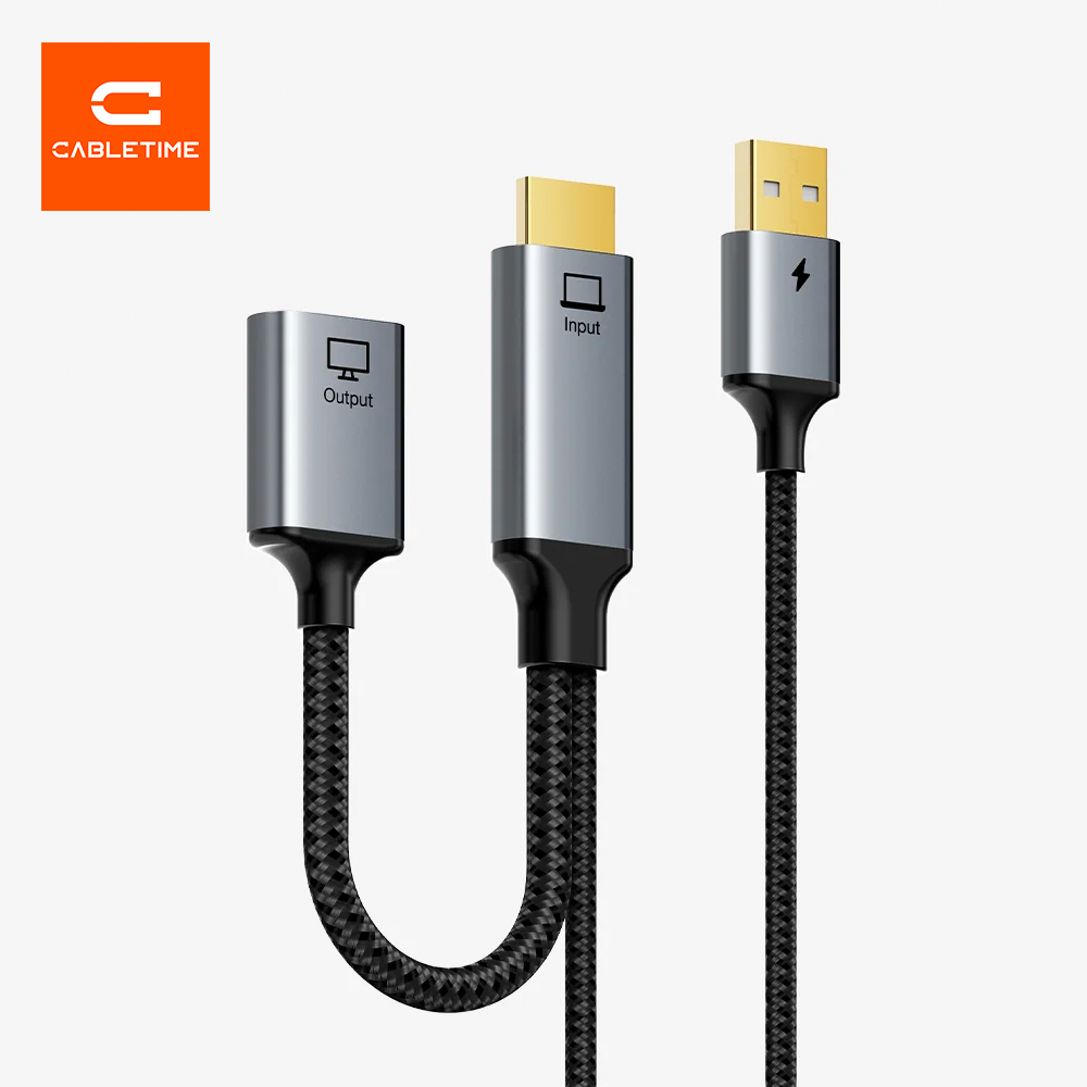 Adaptador HDMI Macho a DisplayPort Hembra CABLETIME 4K 60Hz con Alimentación USB Conversor Activo Unidireccional Carcasa de Aluminio y Malla Trenzada S2356