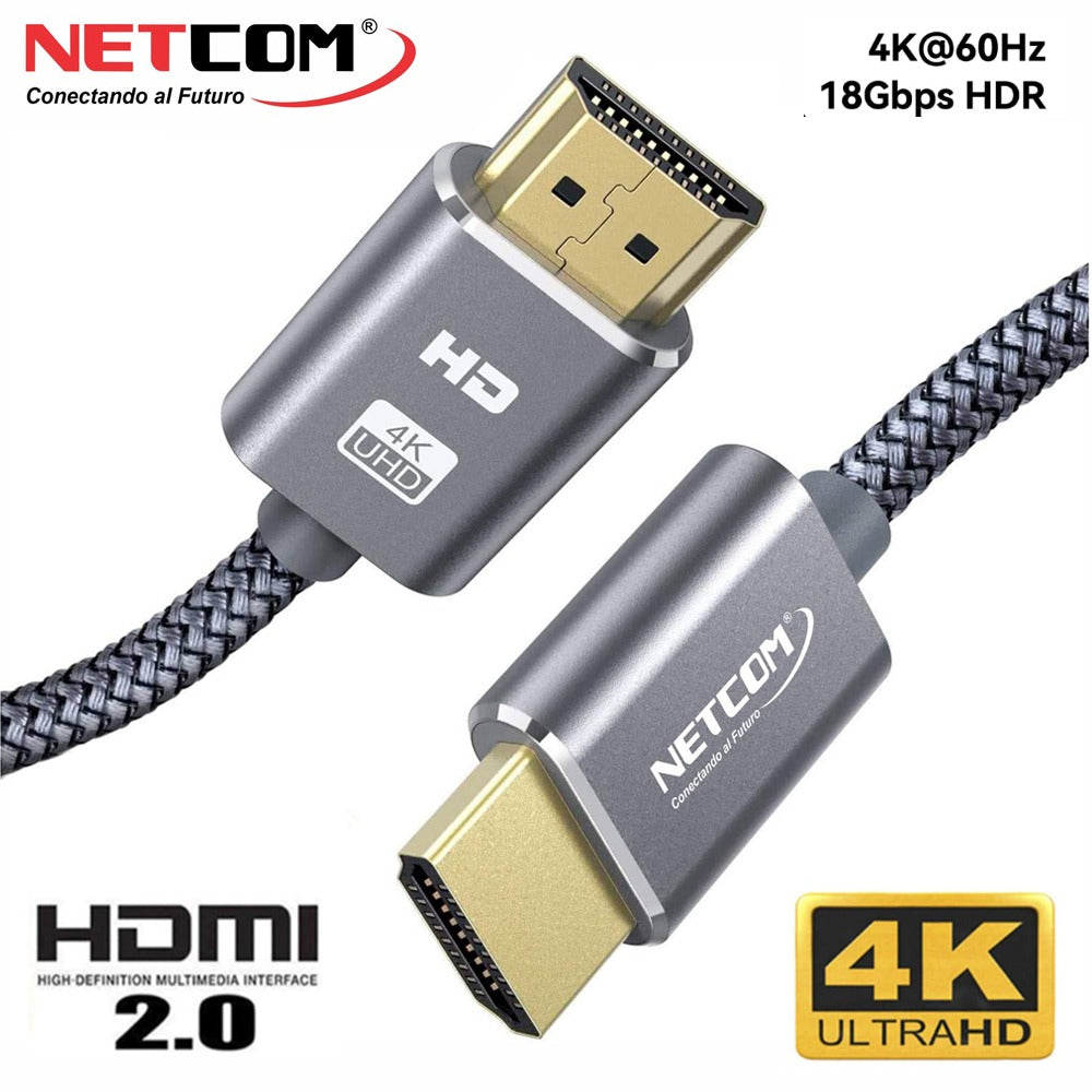 Cable HDMI 2.0 8 Metros NETCOM Ultra HD 3D 4K 60hz 2160P Enmallado S1168