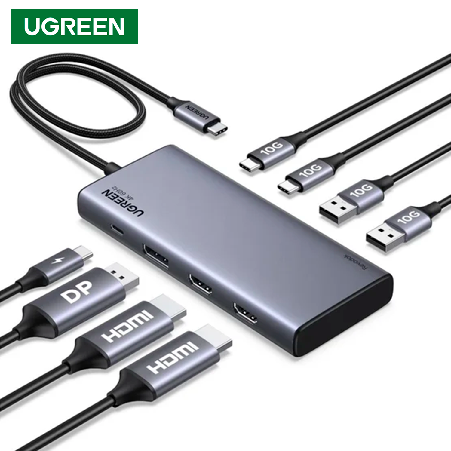 Adaptador Hub USB-C Ugreen Revodok 8 en 1 Triple Pantalla 4K 2x HDMI DisplayPort 10Gbps PD 100W CM639 S2205
