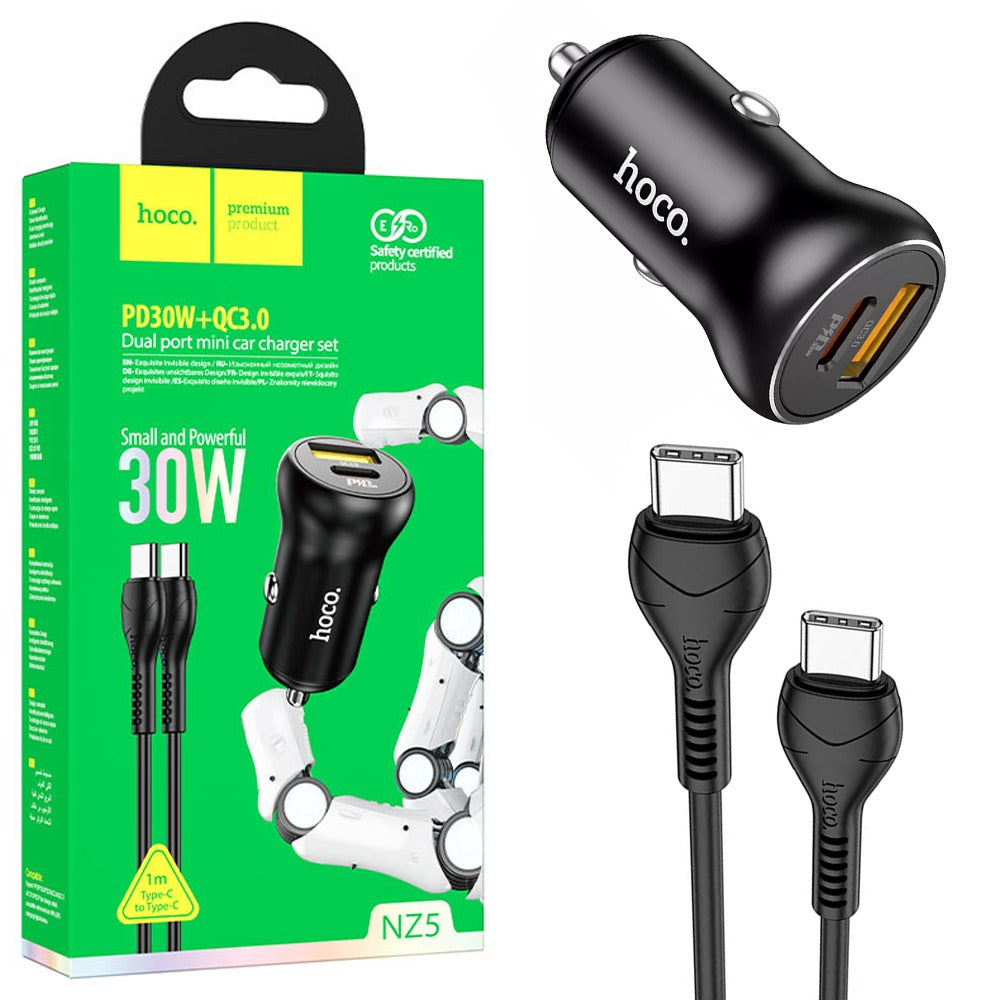 Cargador para Auto Hoco Tipo C USB 30w QC3.0 5A con cable TIPO C S1109