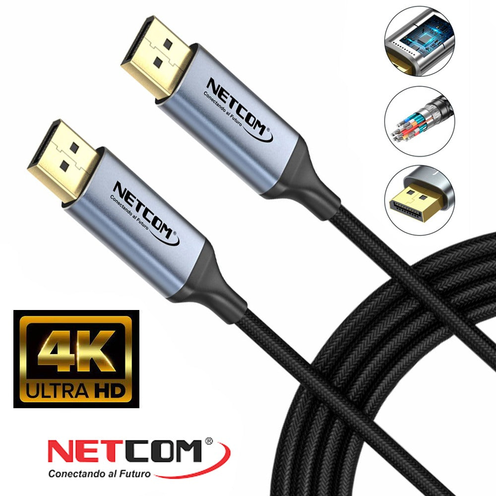 Cable Displayport a Displayport Netcom Pvc Macho 1.8 Metros 4k DP a DP S1125