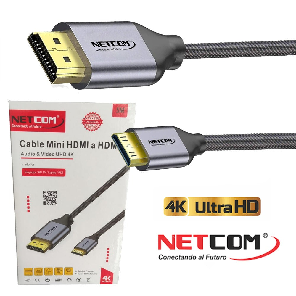 Cable Mini Hdmi a Hdmi 5 Metros NETCOM 2.0 4K 60 Hz ULTRA HD eARC S1119