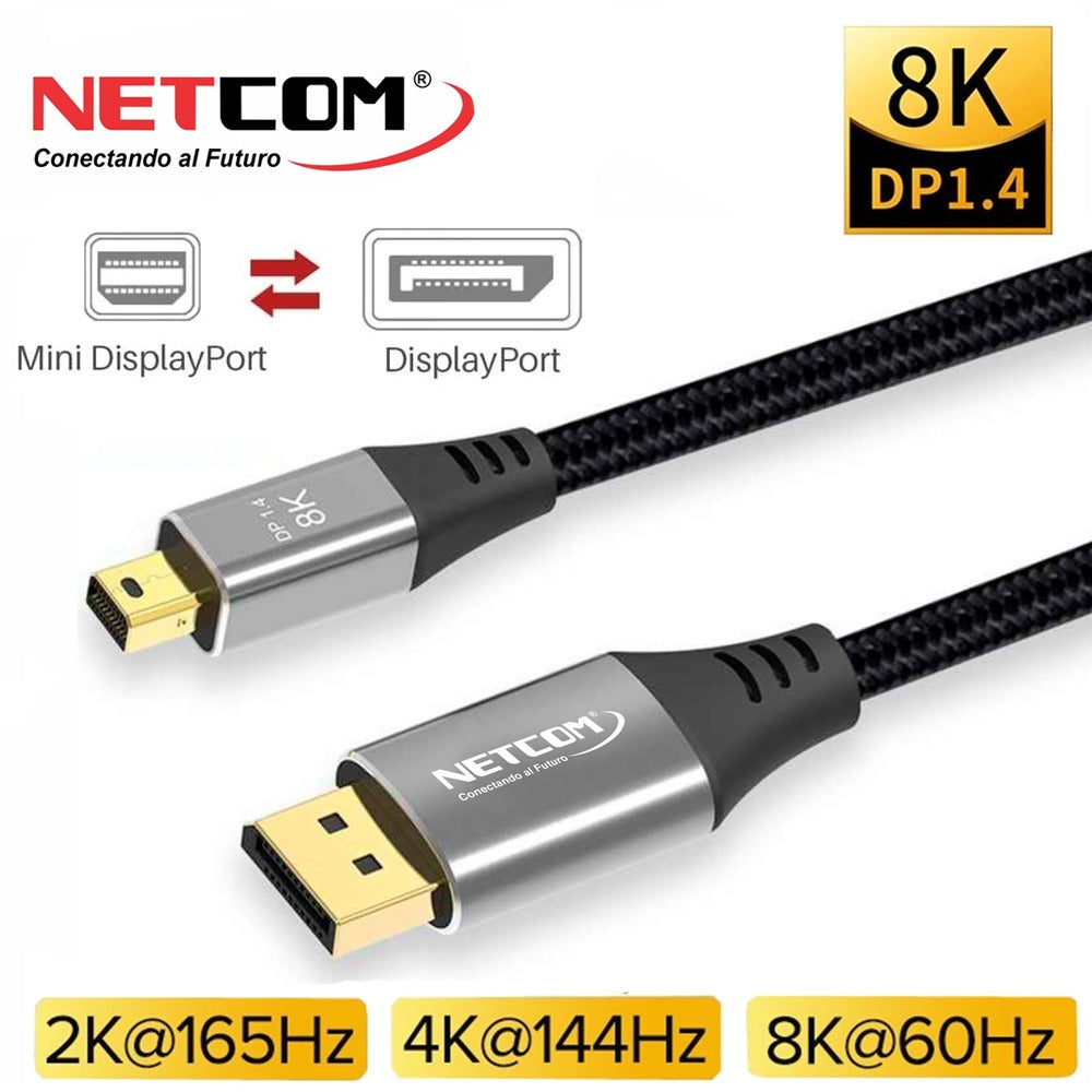 Cable Mini Displayport a Displayport 1.8 Metros NETCOM 1.4 8K 144Hz S1144
