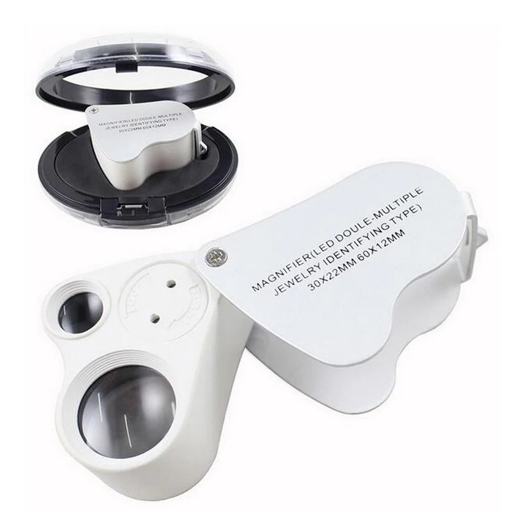 Lupa Metálica 30x 22mm 60x12mmCon Luz Led Geólogo Joyero Luz Uv S0174