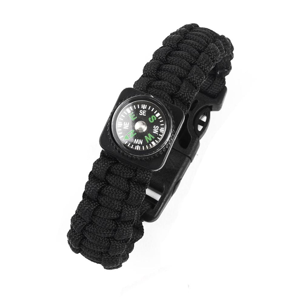Pulsera de Supervivencia 5 en 1 Paracord Silbato Pedernal Negra_Verde Militar S0834