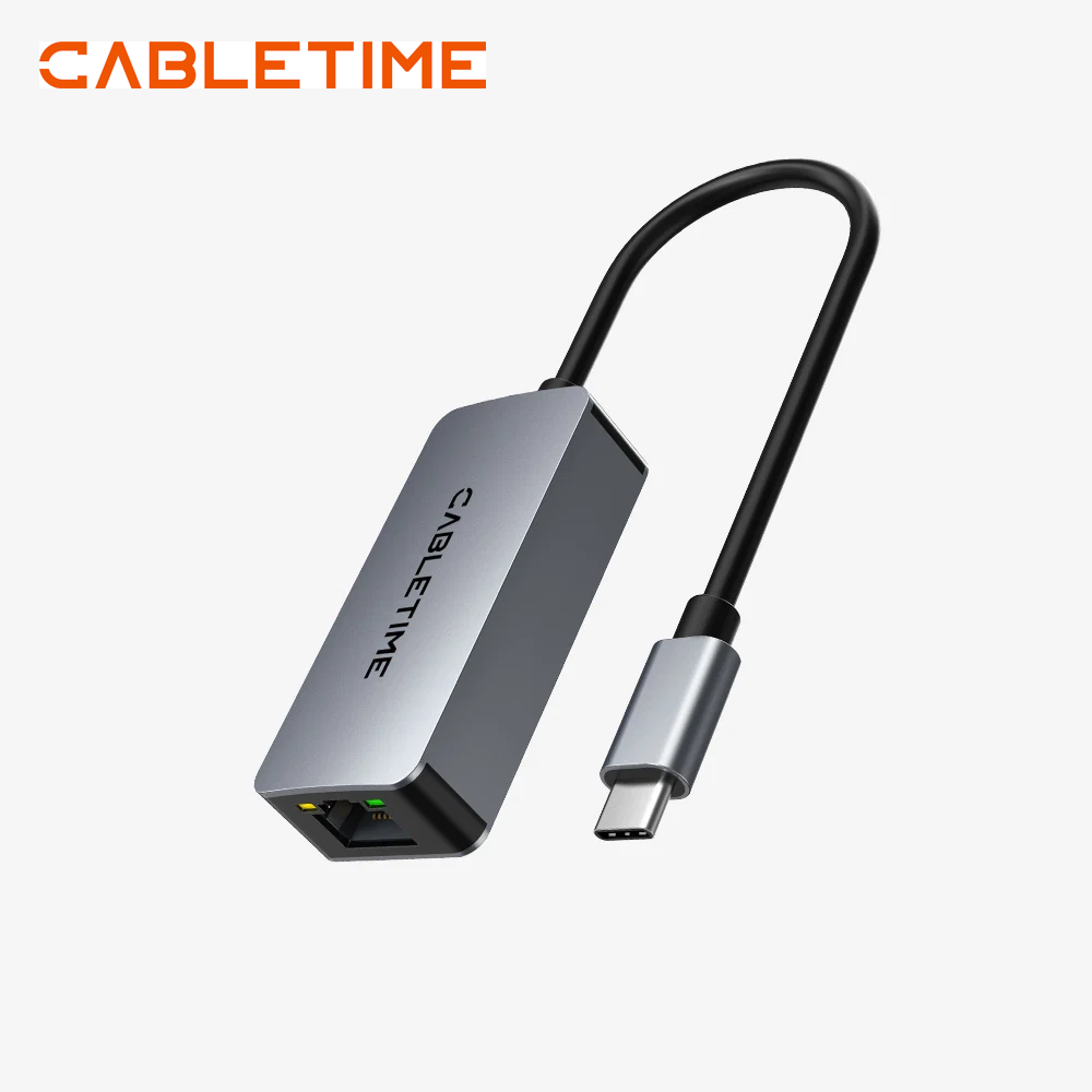 Adaptador USB-C a Red Ethernet RJ45 2.5G CABLETIME 2500Mbps Aluminio Plug & Play MacBook PC s2264