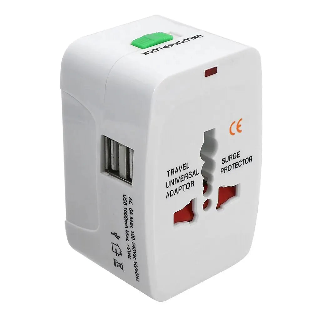 Adaptador Internacional Enchufe Universal Viajero 110v 220v + 2 USB TRAUTECH S1567