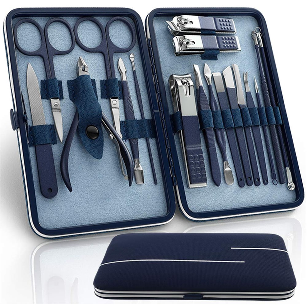 Set Manicure Pedicure Acero Inoxidable 18 Piezas Azul kit S1411