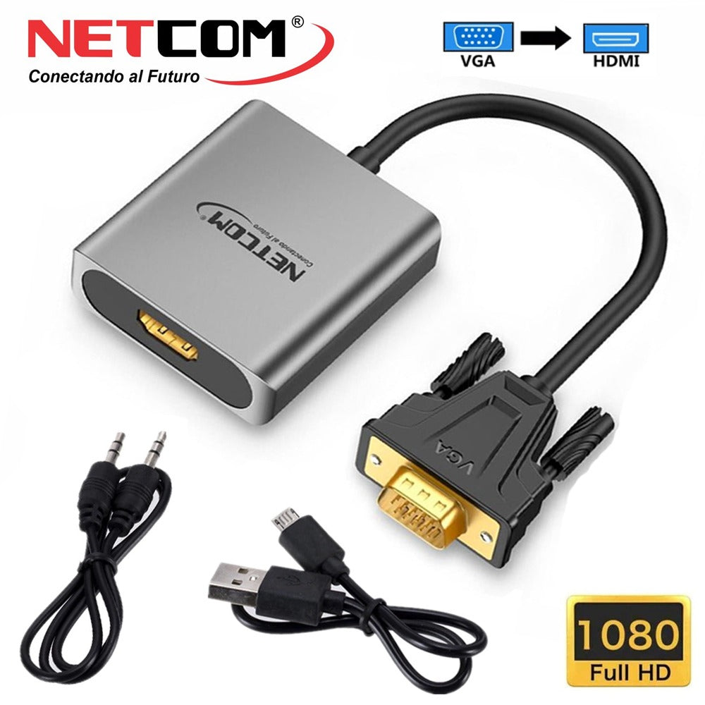Convertidor VGA macho a HDMI hembra Netcom full HD audio y video 1080P S1139