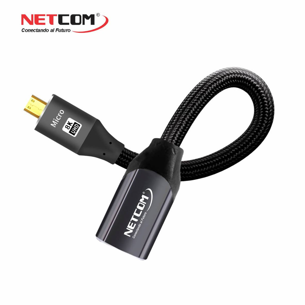 Cable adaptador convertidor Micro HDMI a HDMI Hembra 8K 60Hz NETCOM 4K 120Hz Alta Velocidad 48Gbps S2059