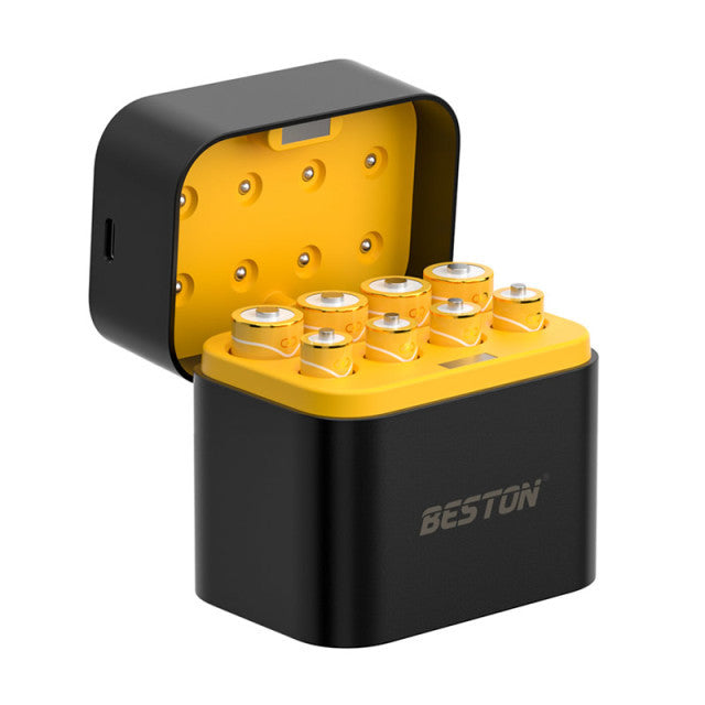 Estuche Cargador Inteligente de Baterías AAA Litio 1.5V Beston 8 Ranuras USB-C Carga y Almacenamiento s2253