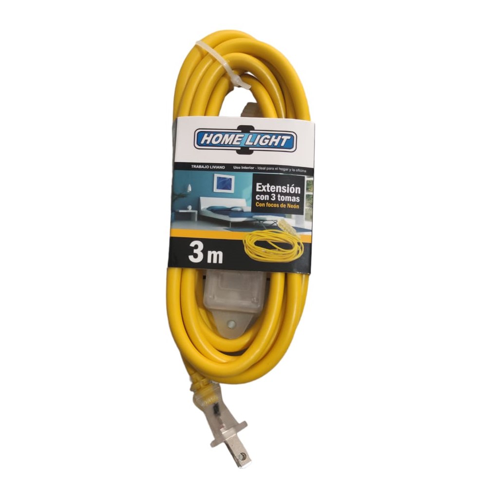 Extensión eléctrica cable vulcanizado de 3 tomas 3 Metros HOME LIGHT S1441
