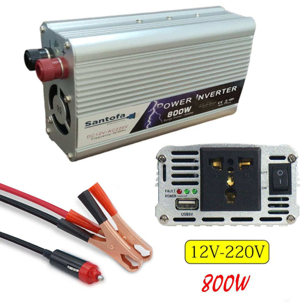 Inversor de Corriente 12V a 220V | 800W - 1600W Pico | USB SANTOFA S1327