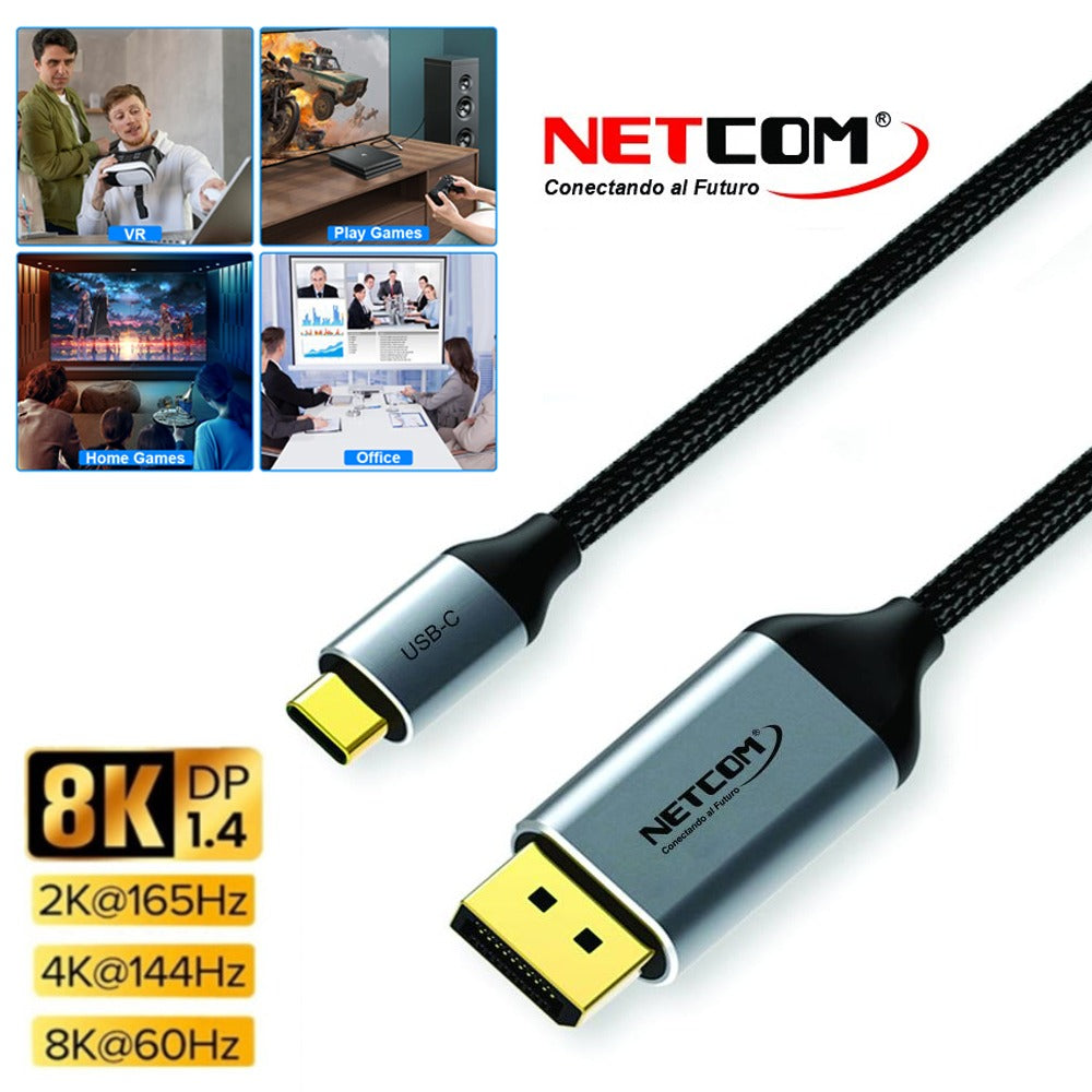 Cable Usb 3.1 C Tipo C a Displayport Netcom Pvc Macho 1.8 Metros 8k S1244