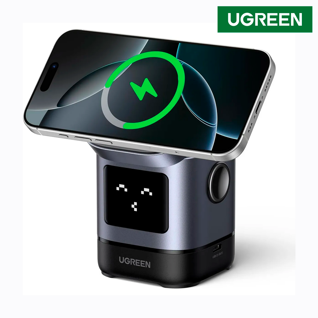 Estación de Carga Inalámbrica 2 en 1 UGREEN Uno 15W Qi2 MagSafe Pantalla Robot Ajustable 70° S2292