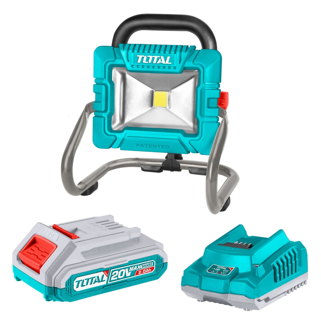 Lámpara de Trabajo LED Inalámbrica TOTAL 20V 1800 Lúmenes Foco Reflector Portátil con Batería 2.0Ah y Cargador TWLI20258 S2313