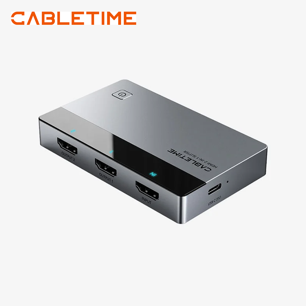 Splitter HDMI 1 en 2 CABLETIME 4K 60Hz Duplicador Extensor Espejo ABB/AAA USB-C Aluminio PS5 PC s2281