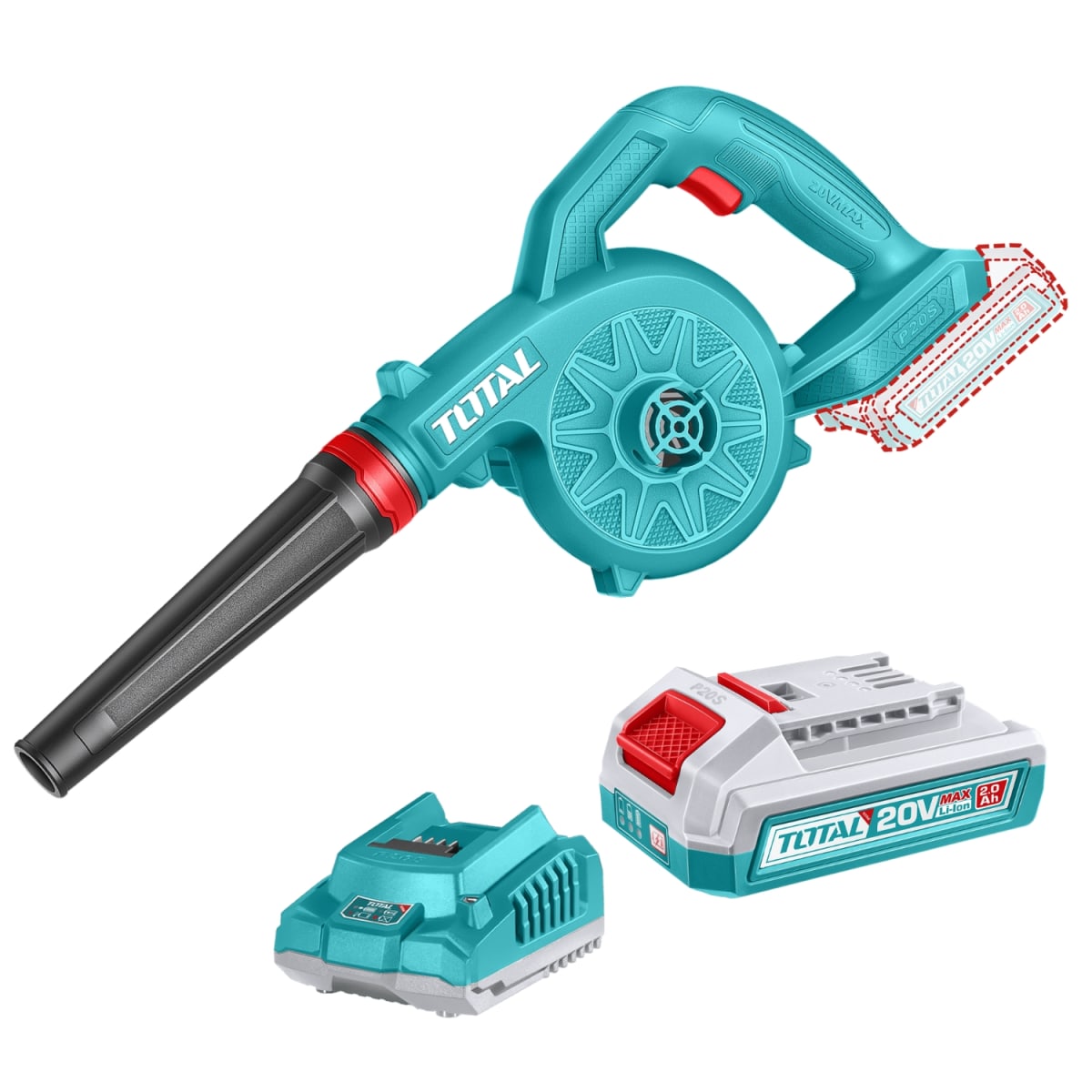 Sopladora Inalámbrica 20V TOTAL 18000 RPM 2.7 m³/min con Batería 2.0Ah y Cargador Plataforma P20S TABLI20781S2317