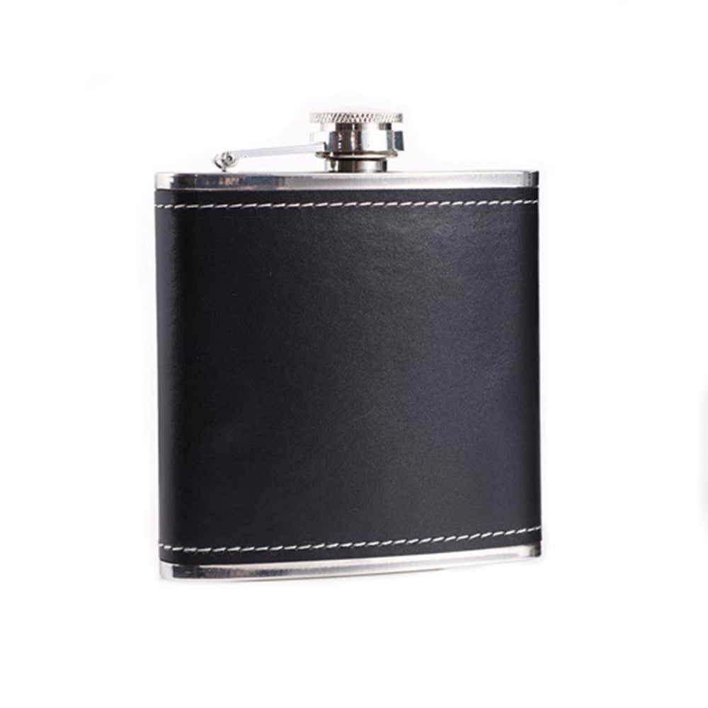 Licorera Bolsillo forro cuero 6 onzas Acero Inoxidable negro S0148