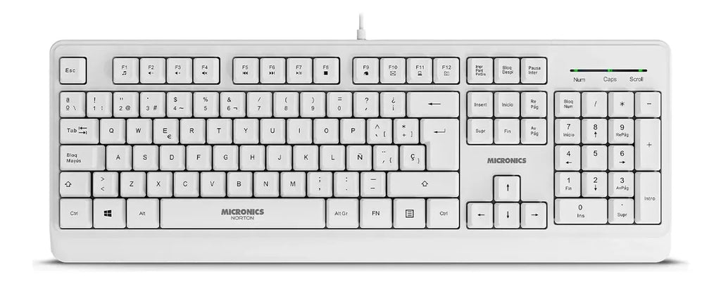 Teclado Multimedia USB Micronics Norton Blanco 105 Teclas Teclado Numérico UV MIC K608W s2239