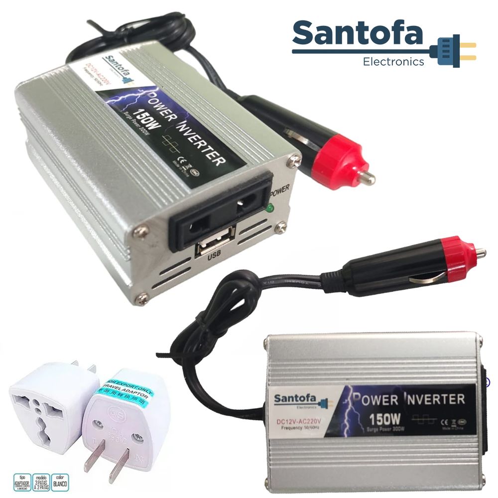 Inversor de Corriente para Auto | 12V a 220V | 150W | USB Santofa S1301
