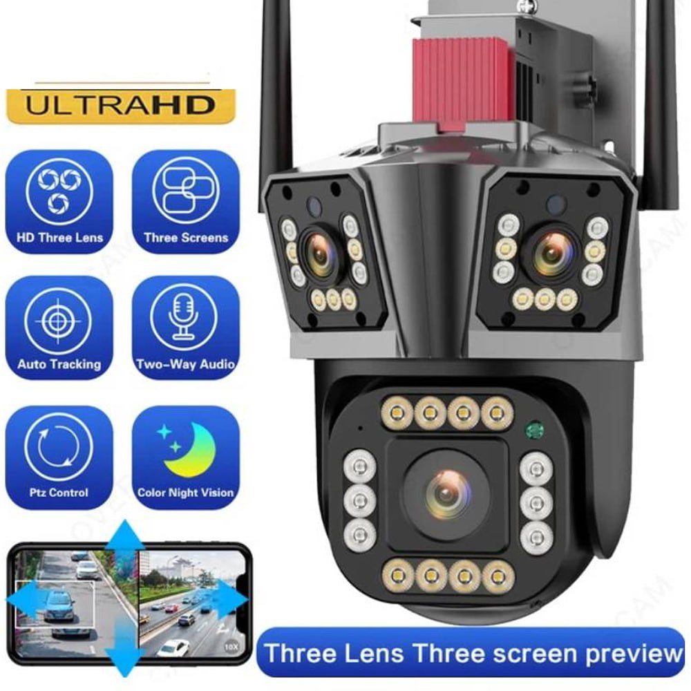 Camara seguridad Ip Wifi Ptz TRIPLE Lente 360 Exterior RJ45 TF SEISA S1493