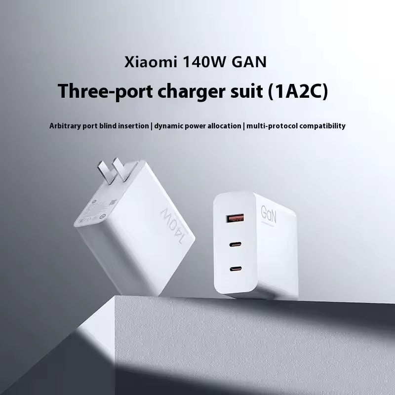 Cargador de Pared Xiaomi 140W GaN Triple Port 1A2C Carga Rápida Cable 6A C-C Blanco S2235