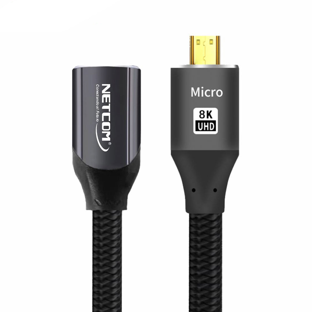 Cable adaptador convertidor Micro HDMI a HDMI Hembra 8K 60Hz NETCOM 4K 120Hz Alta Velocidad 48Gbps S2059