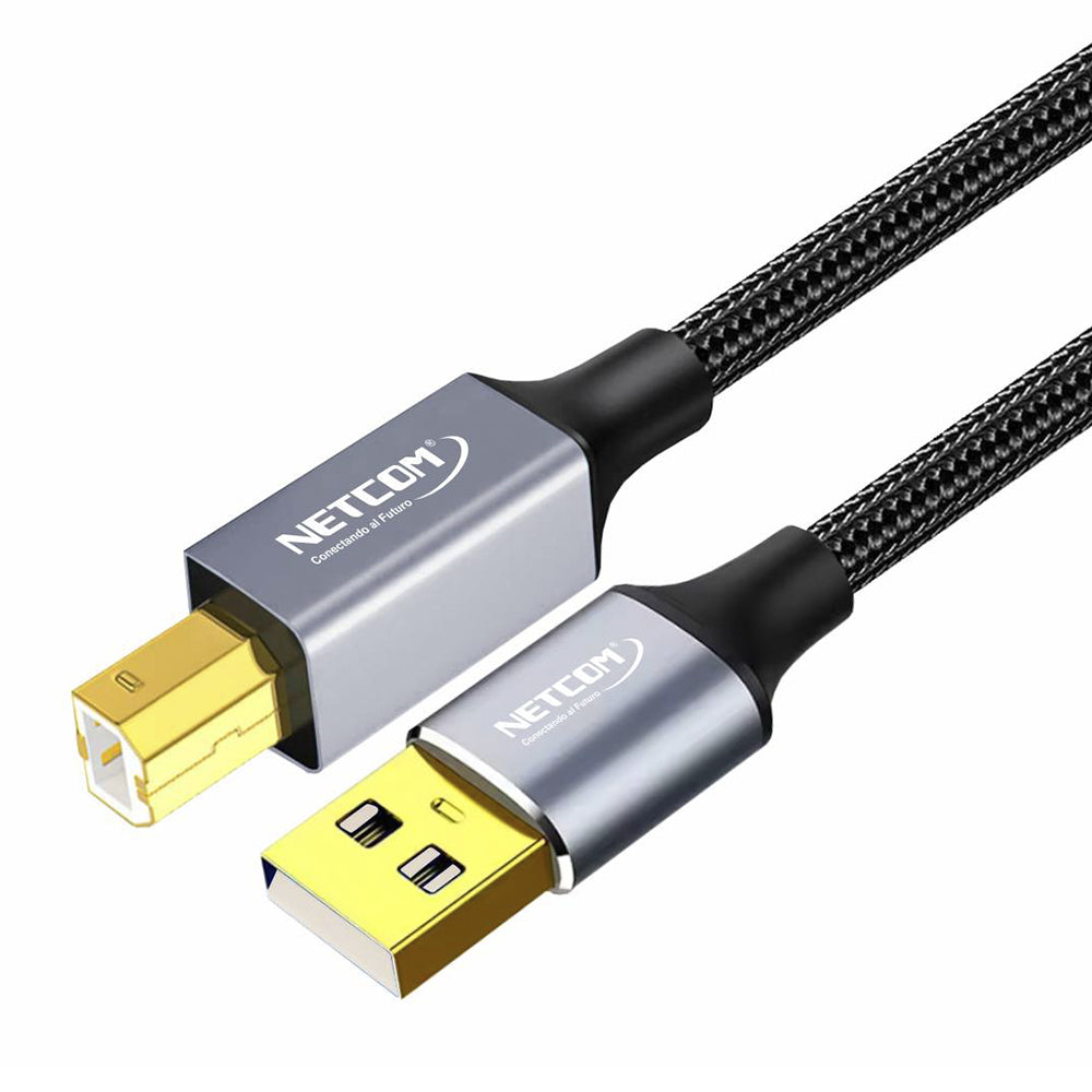 Cable USB 2.0 para impresora 3 Metros NETCOM 480Mbps USB A a USB B S2057