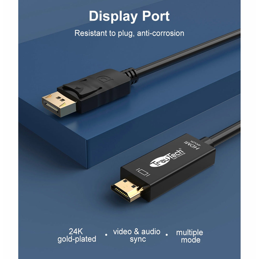 Cable Convertidor DisplayPort a HDMI 4K@30Hz TrauTech 1.8 Metros S2101
