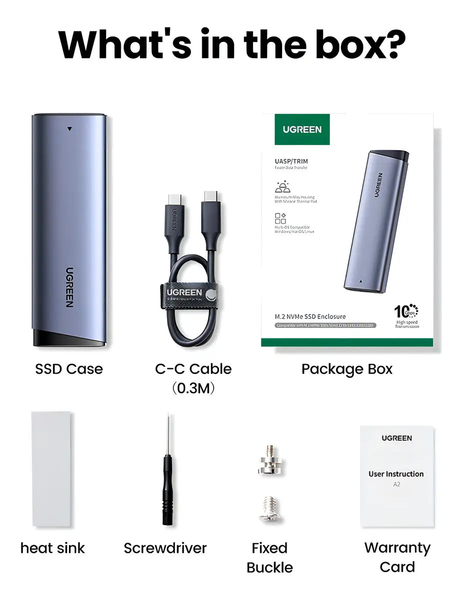 Carcasa Enclosure M.2 NVMe SSD Ugreen 10Gbps USB 3.2 Gen 2 Aluminio CM767 S2208
