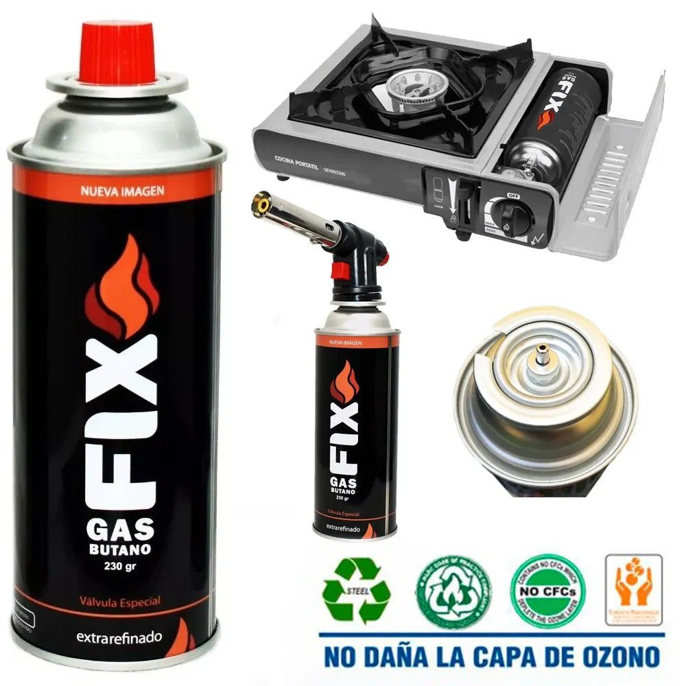 3 Gas Butano FIX Ultra Refinado Valvula Universal Cocinillas Flameador S1741
