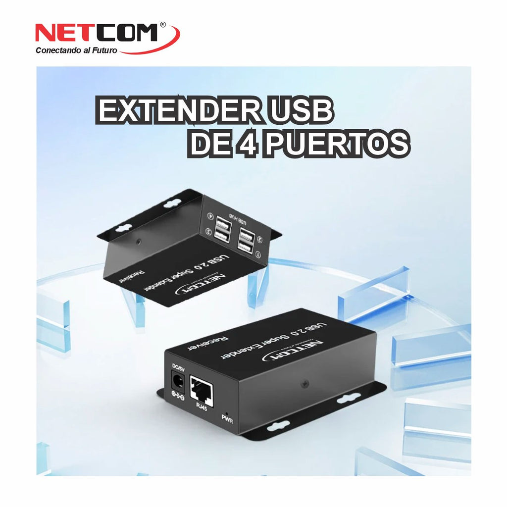 Kit Extensor USB 2.0 de 4 Puertos por Cable de Red RJ45 hasta 60 Metros (Netcom) s2081