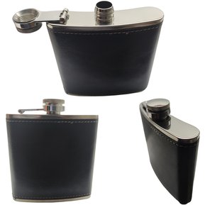 Licorera Bolsillo forro cuero 6 onzas Acero Inoxidable negro S0148