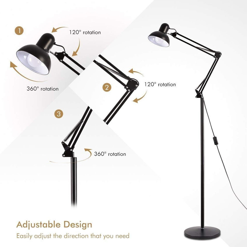 Lampara de piso 1.80 metros con brazo flexible graduable negra S0979