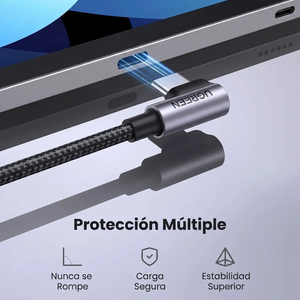 Cable USB-C a USB-C Ugreen Tipo L 90° Carga Rápida 240W PD 3.1 Trenzado 1M S2210