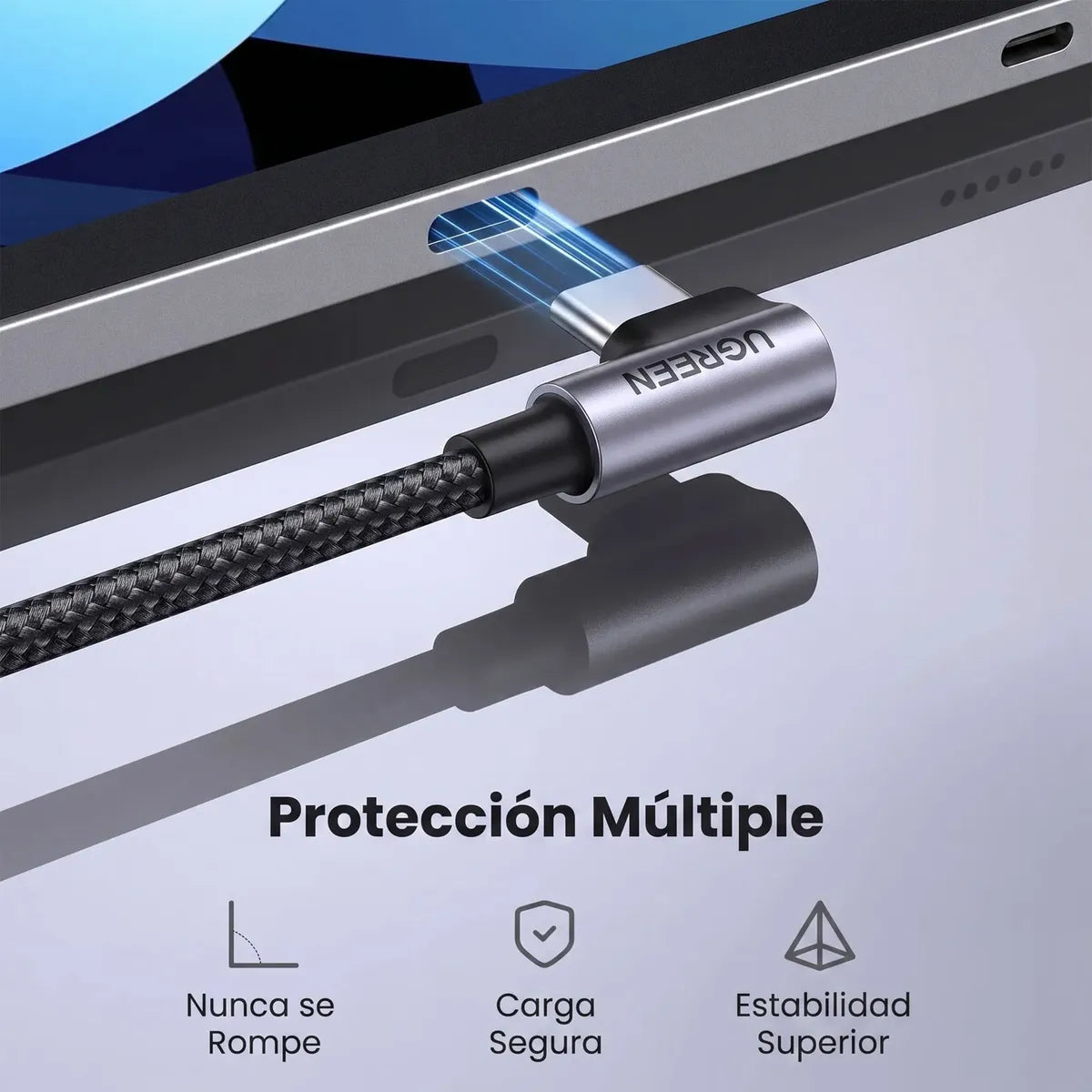 Cable USB-C a USB-C Ugreen Tipo L 90° Carga Rápida 240W PD 3.1 Trenzado 1M S2210