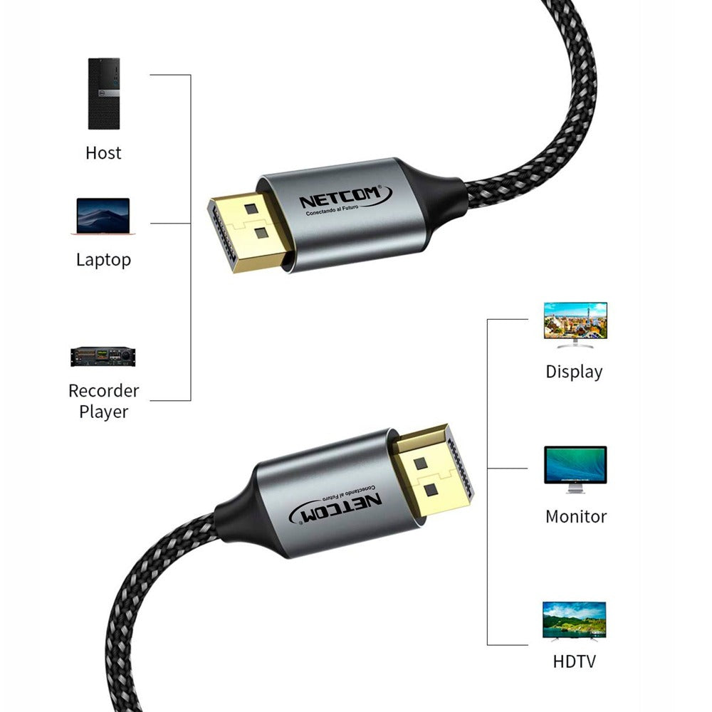 Cable Displayport a Displayport Netcom Pvc Macho 1.8 Metros 4k DP a DP S1125