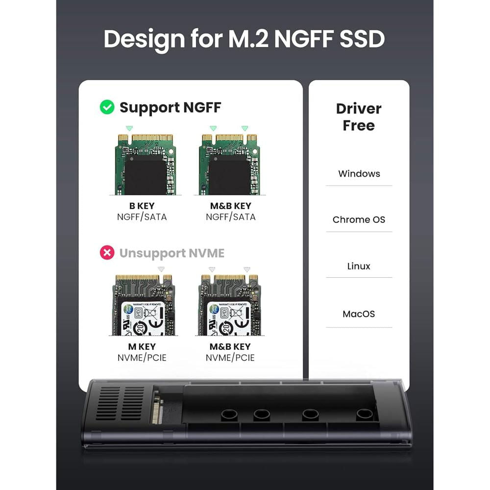 Carcasa Enclosure M.2 SATA NGFF SSD Ugreen USB-C 5Gbps Aluminio Tool-Free S2211