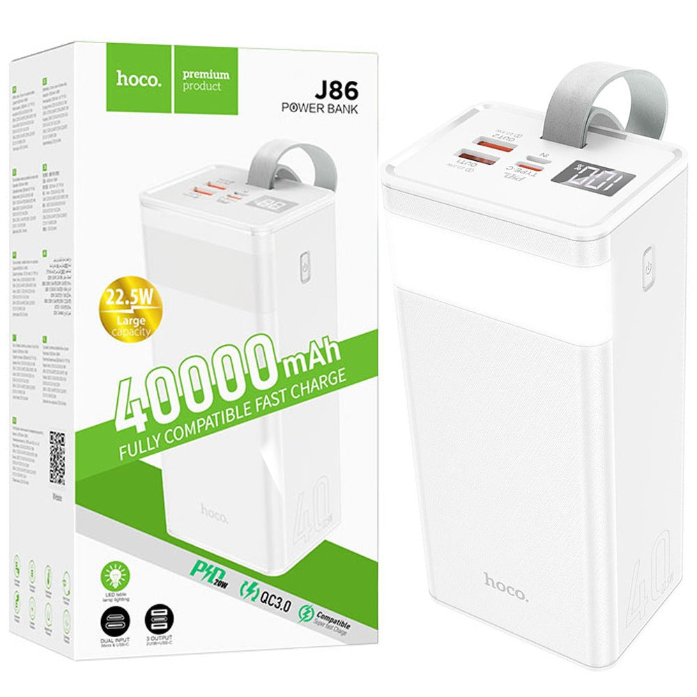 Power Bank Hoco J86 40.000mAh 22.5w Power master luz led 3 salidas QC3.0 S1101