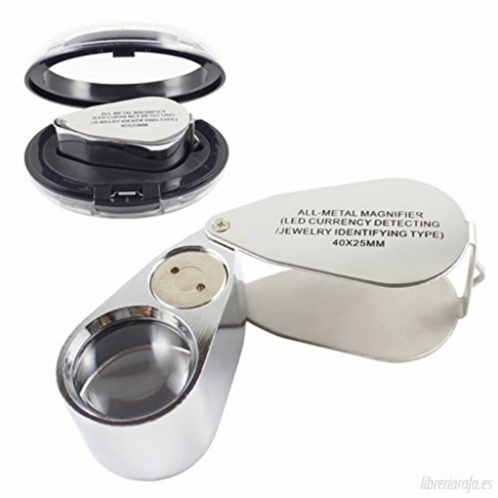 Lupa Metalica 40x 25mm Con Luz Led Geologo Joyero Luz Uv S0044