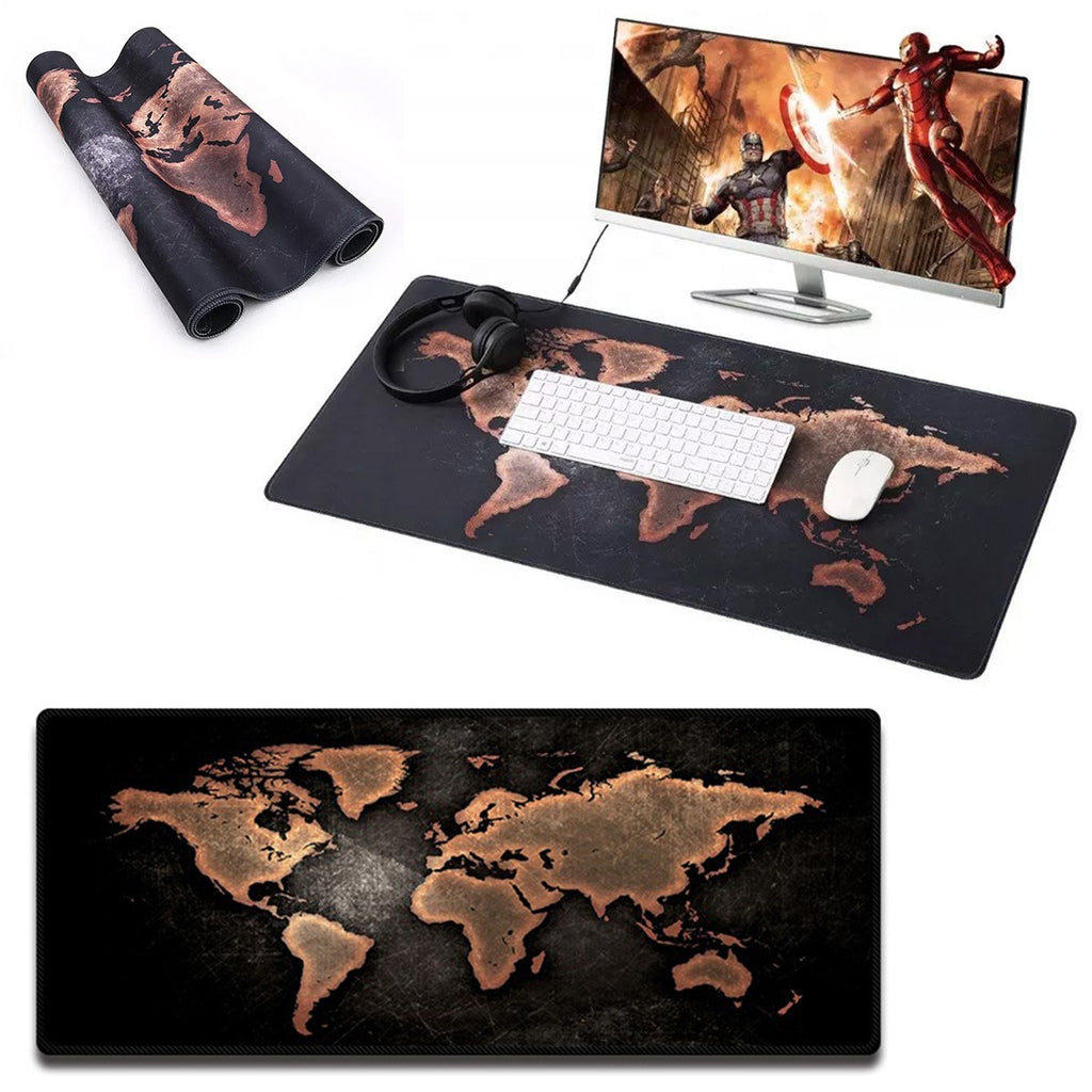 Mouse Pad Base de Escritorio Extra Large 80x30cm | Mapa Mundi Naranja S0649-54