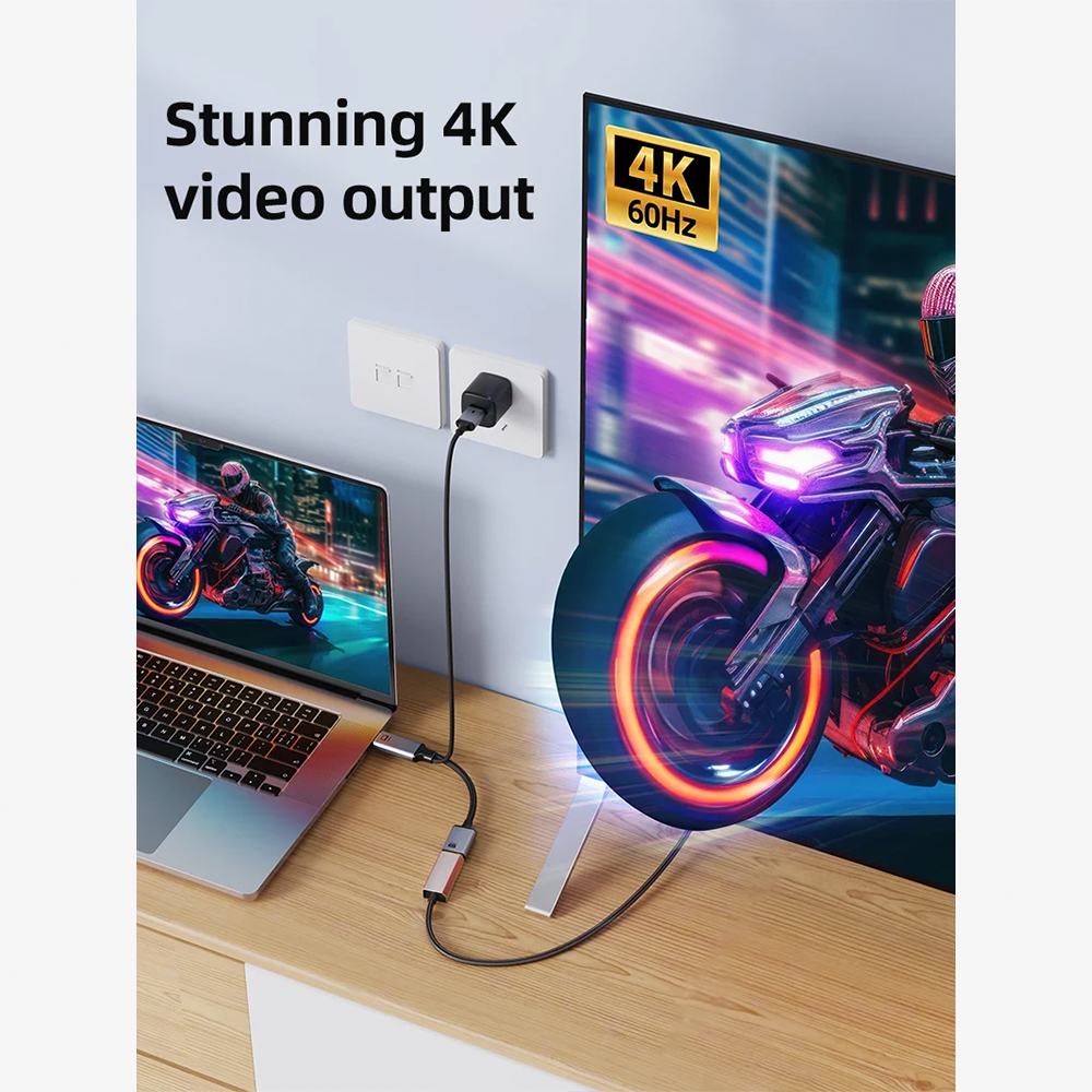 Adaptador HDMI Macho a DisplayPort Hembra CABLETIME 4K 60Hz con Alimentación USB Conversor Activo Unidireccional Carcasa de Aluminio y Malla Trenzada S2356